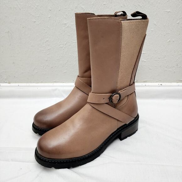 Softwalk Neenah Mid-Calf Moto Boot | Stone Gray Leather Comfort Women 10W - Picture 3 of 9